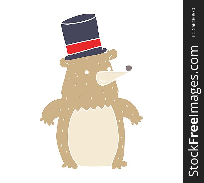 Flat Color Style Cartoon Bear In Top Hat