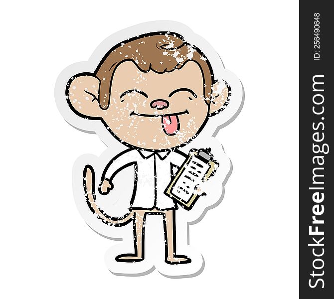 Distressed Sticker Of A Funny Cartoon Monkey