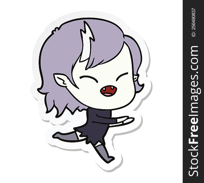 sticker of a cartoon laughing vampire girl running
