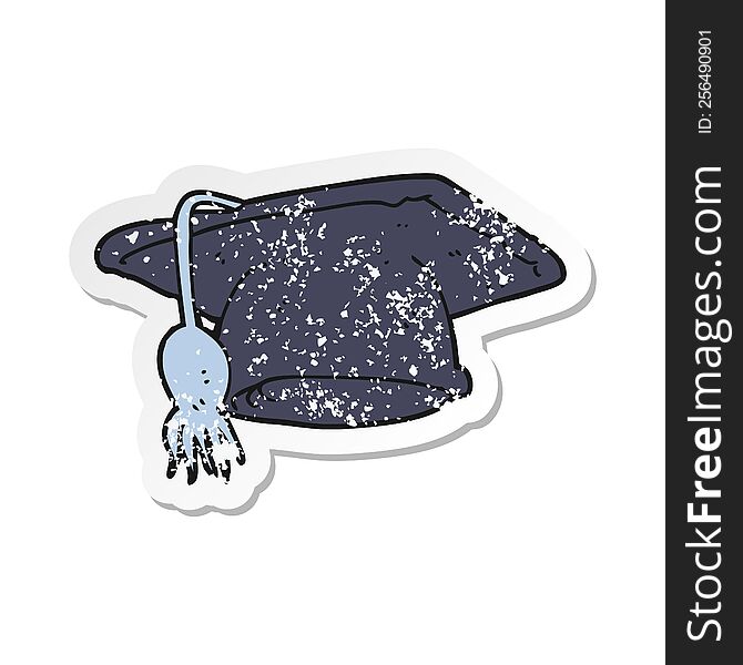 retro distressed sticker of a cartoon graduation cap