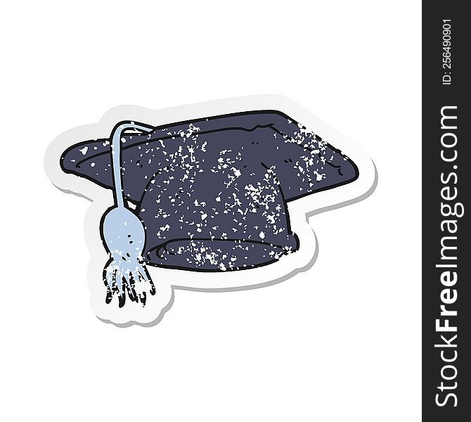 Retro Distressed Sticker Of A Cartoon Graduation Cap