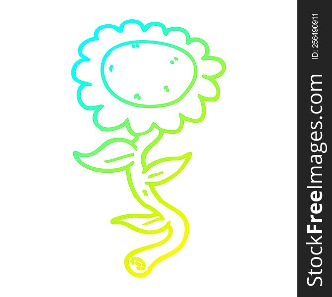 Cold Gradient Line Drawing Cartoon Sunflower