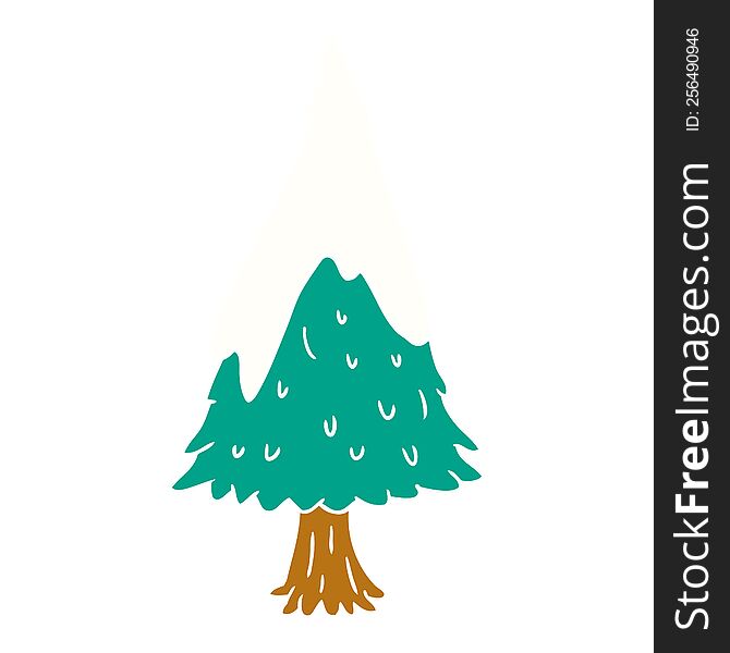 hand drawn cartoon doodle single snow covered tree