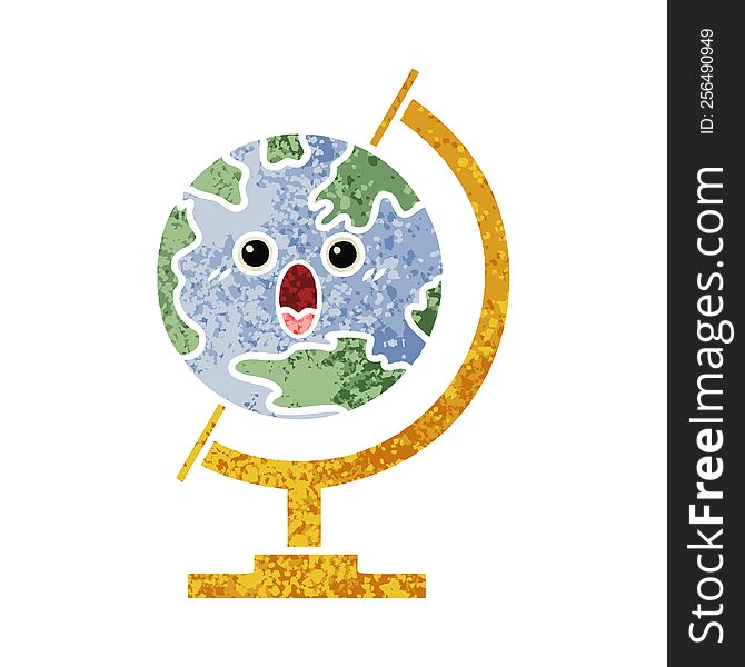Retro Illustration Style Cartoon Globe Of The World