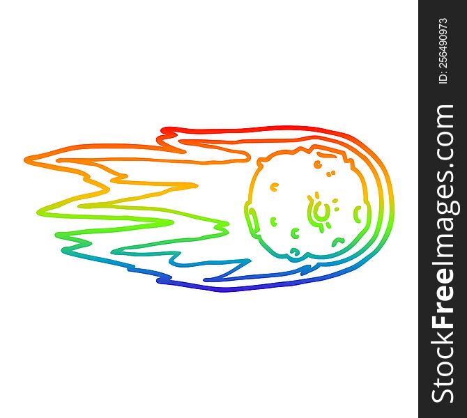 rainbow gradient line drawing of a cartoon comet