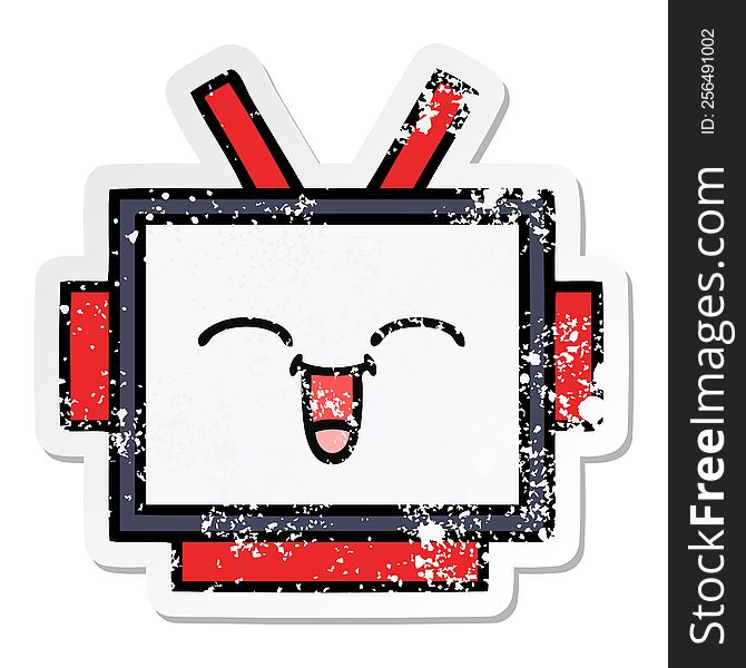 Distressed Sticker Of A Cute Cartoon Robot Head
