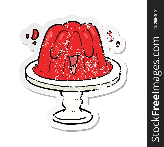 distressed sticker of a cartoon jelly