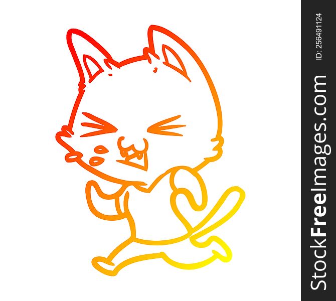 Warm Gradient Line Drawing Cartoon Running Cat Hissing