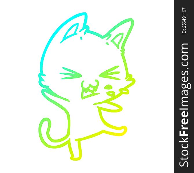 Cold Gradient Line Drawing Cartoon Cat Throwing A Tantrum