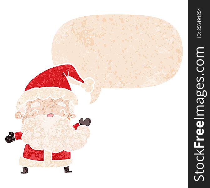 Cartoon Santa Claus And Speech Bubble In Retro Textured Style