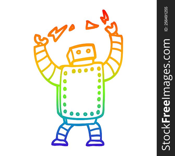 rainbow gradient line drawing of a cartoon giant robot
