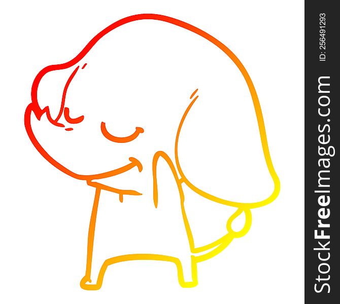 Warm Gradient Line Drawing Cartoon Smiling Elephant