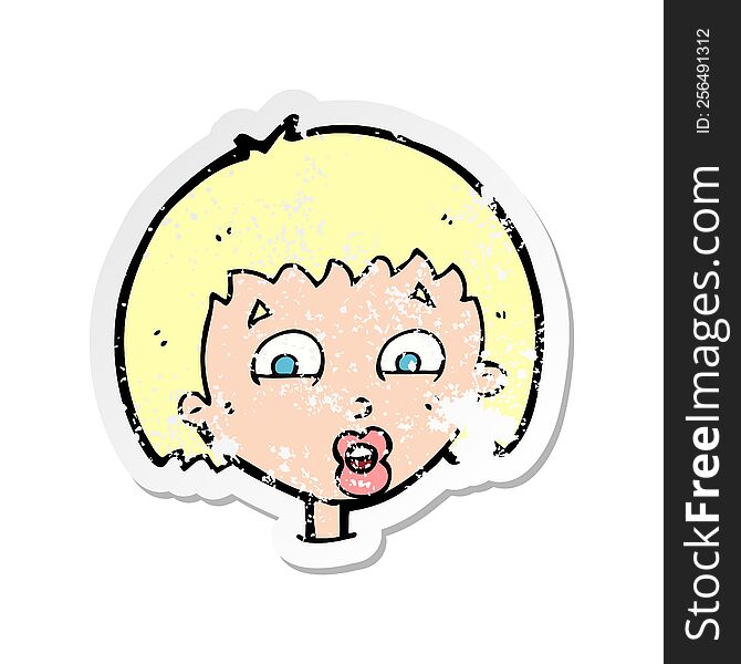 retro distressed sticker of a cartoon shocked expression