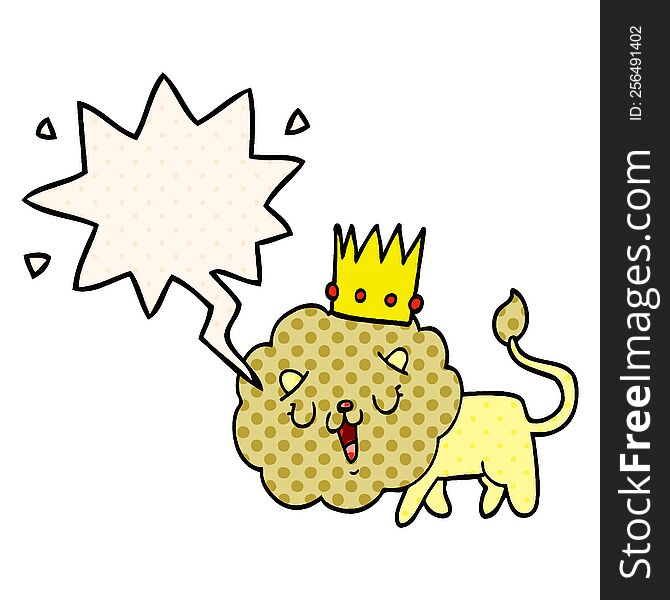 cartoon lion with crown with speech bubble in comic book style. cartoon lion with crown with speech bubble in comic book style