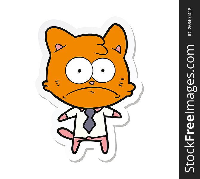 Sticker Of A Cartoon Nervous Business Cat