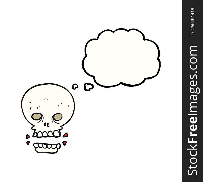 freehand drawn thought bubble cartoon scary skull