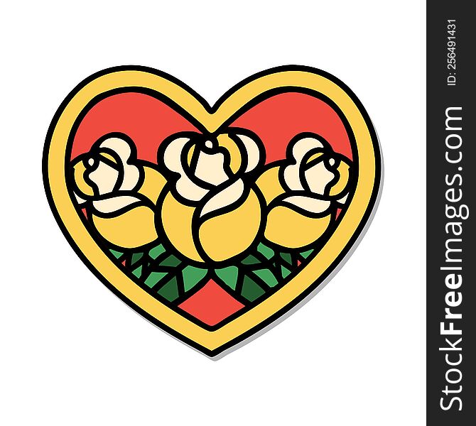 Tattoo Style Sticker Of A Heart And Flowers