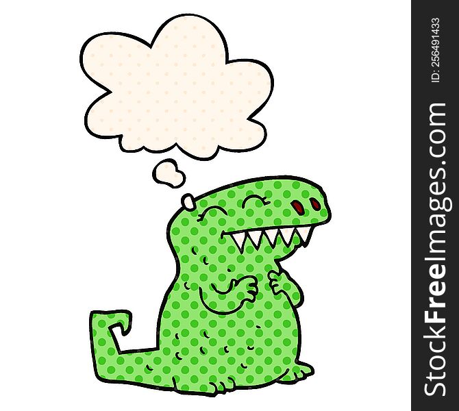 Cartoon Dinosaur And Thought Bubble In Comic Book Style