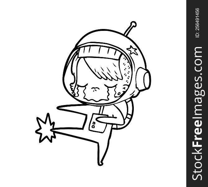 cartoon crying astronaut girl kicking. cartoon crying astronaut girl kicking