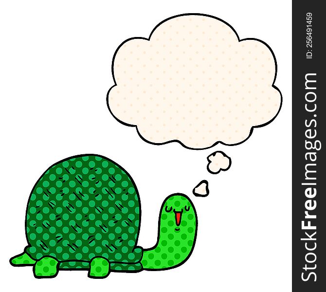 Cute Cartoon Turtle And Thought Bubble In Comic Book Style
