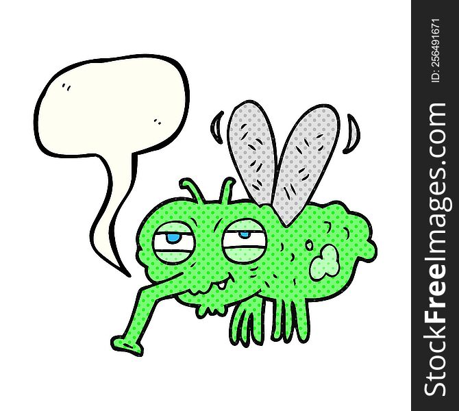 freehand drawn comic book speech bubble cartoon fly