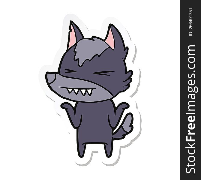 sticker of a angry wolf cartoon