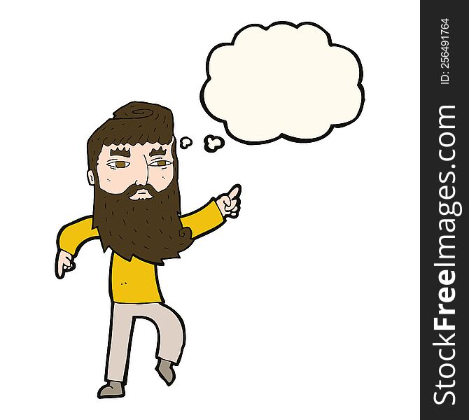 Cartoon Bearded Man Pointing The Way With Thought Bubble