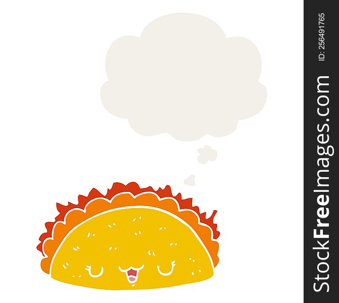 cartoon taco with thought bubble in retro style