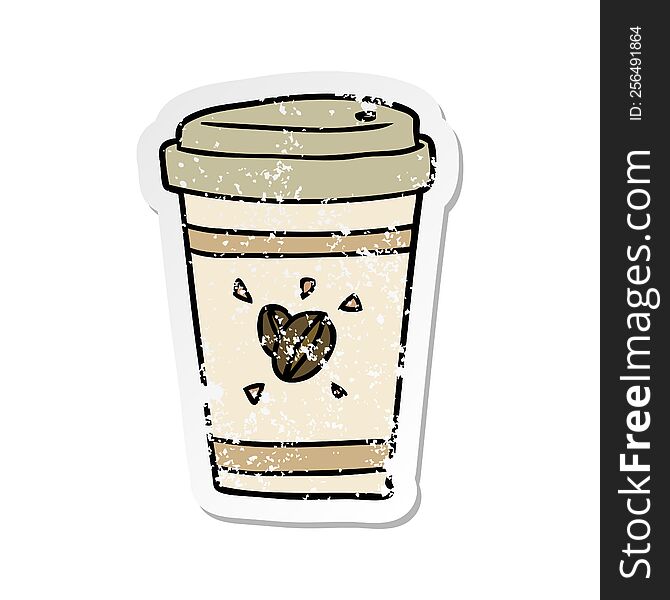 Distressed Sticker Of A Cartoon Takeout Coffee