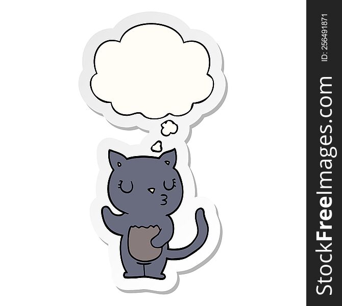cute cartoon cat with thought bubble as a printed sticker