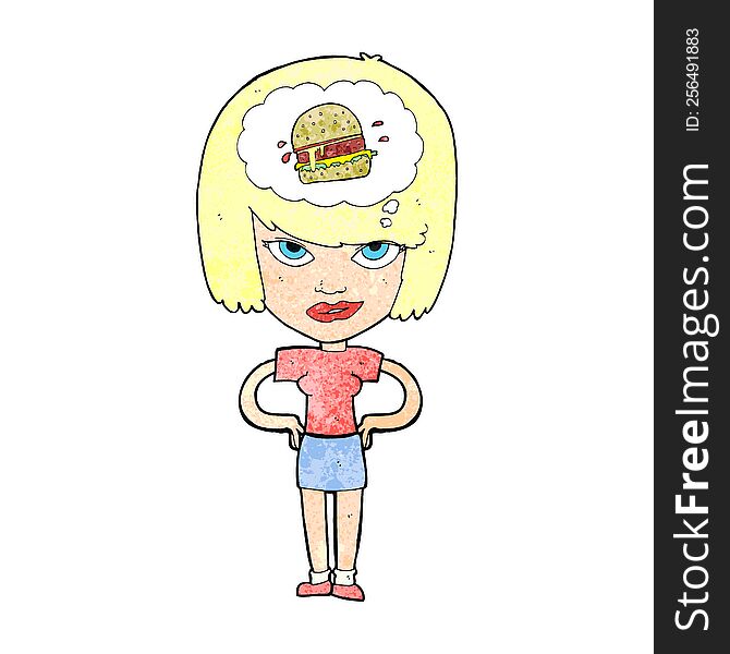 cartoon woman thinking about junk food