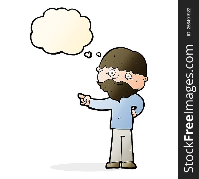 Cartoon Bearded Man Pointing With Thought Bubble