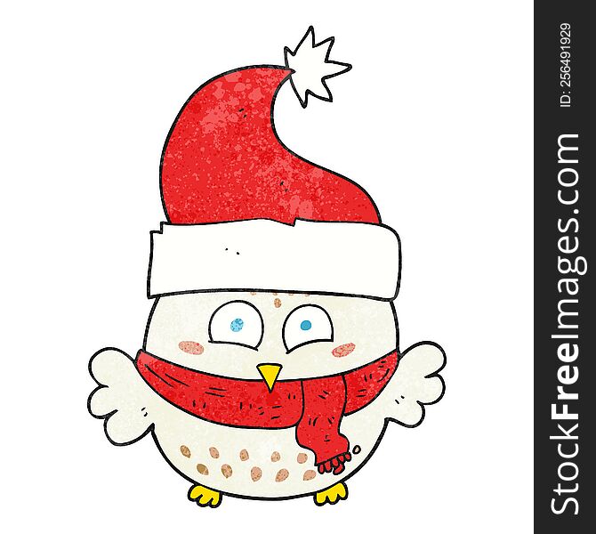 Textured Cartoon Owl Wearing Christmas Hat
