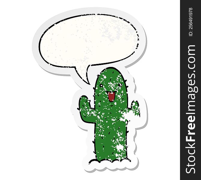 Cartoon Cactus And Speech Bubble Distressed Sticker