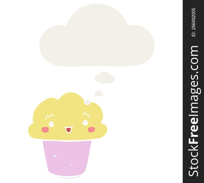 Cartoon Cupcake With Face And Thought Bubble In Retro Style