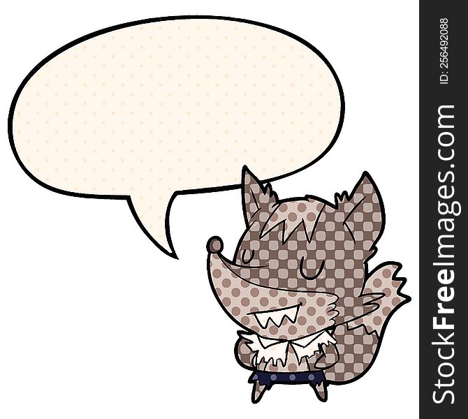 cartoon halloween werewolf with speech bubble in comic book style