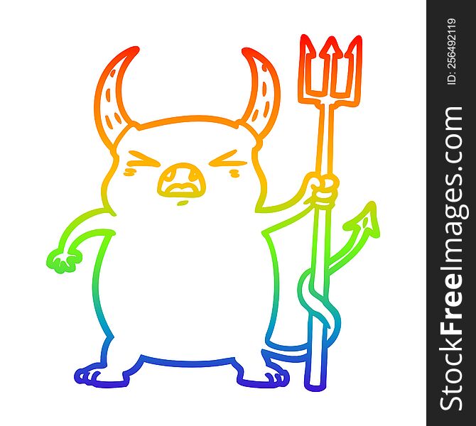 rainbow gradient line drawing of a cartoon angry little devil