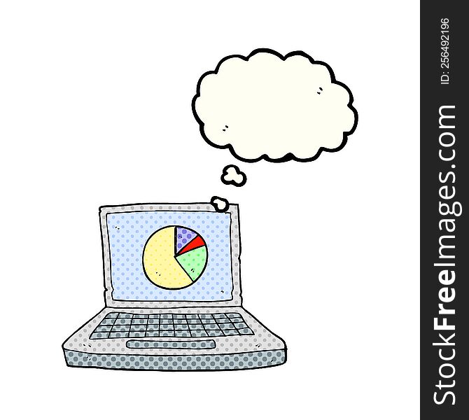 Thought Bubble Cartoon Laptop Computer With Pie Chart