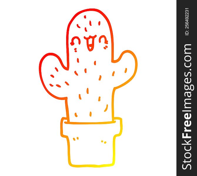 warm gradient line drawing of a cartoon cactus