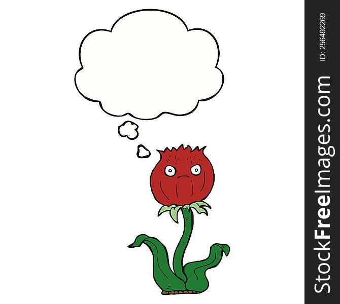 cartoon thistle with thought bubble. cartoon thistle with thought bubble