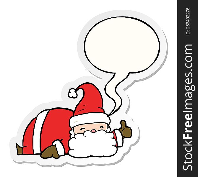 cartoon sleepy santa giving thumbs up symbol with speech bubble sticker