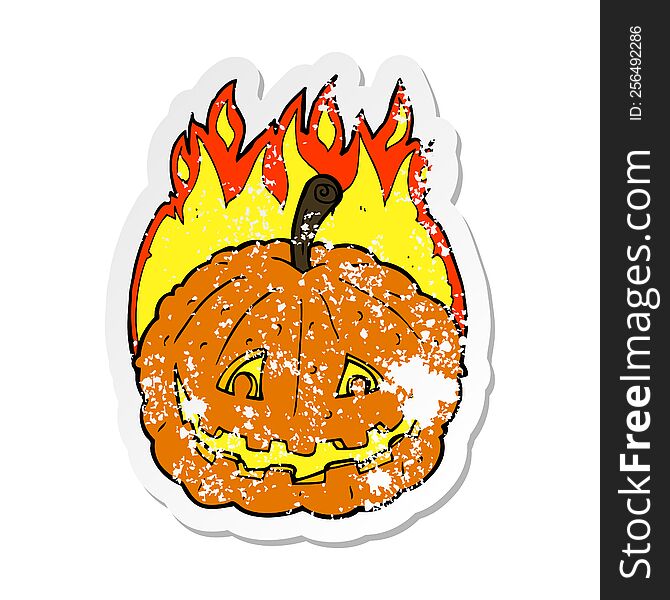 Retro Distressed Sticker Of A Cartoon Grinning Pumpkin