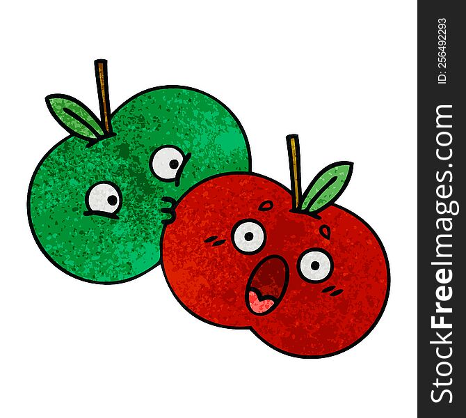 retro grunge texture cartoon of a pair of apples