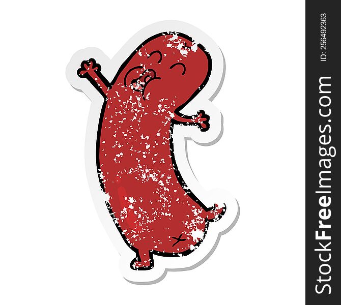 Distressed Sticker Of A Cartoon Dancing Sausage