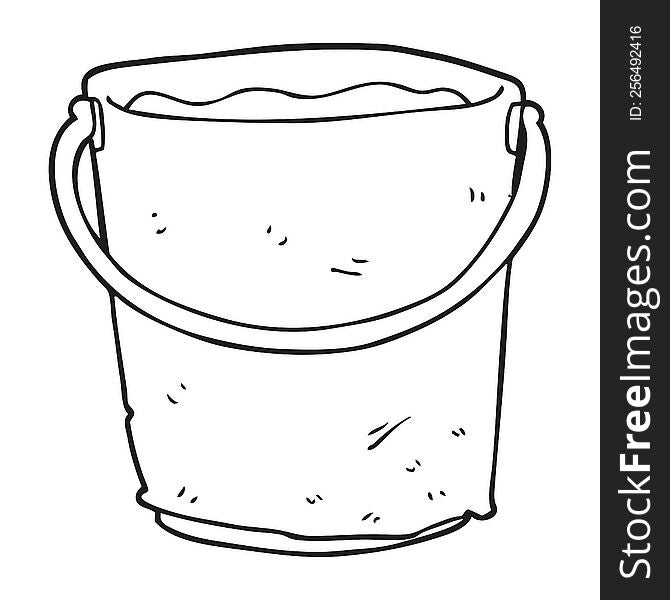 freehand drawn black and white cartoon bucket of water