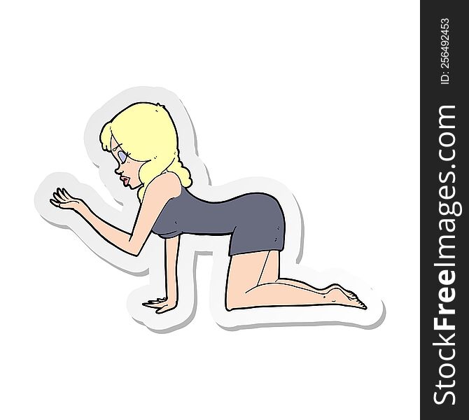 sticker of a cartoon woman on all fours