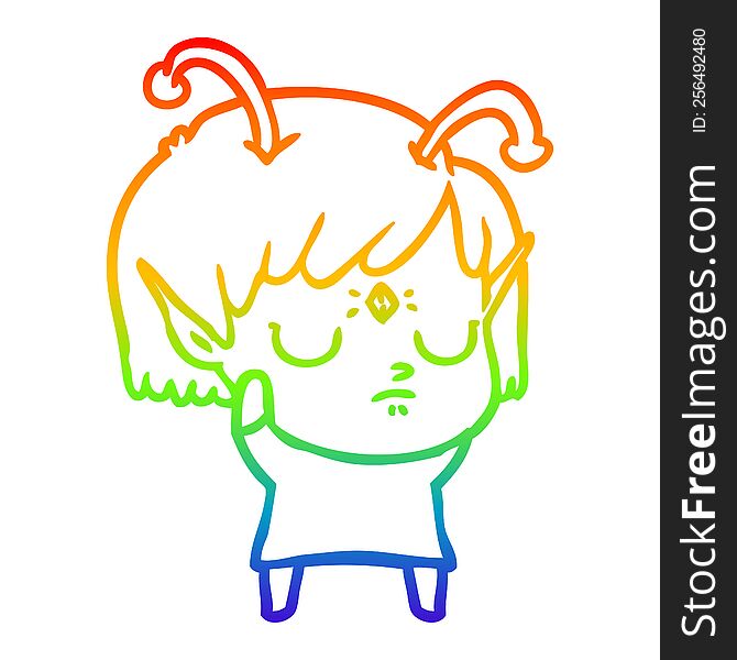 rainbow gradient line drawing of a cartoon alien girl