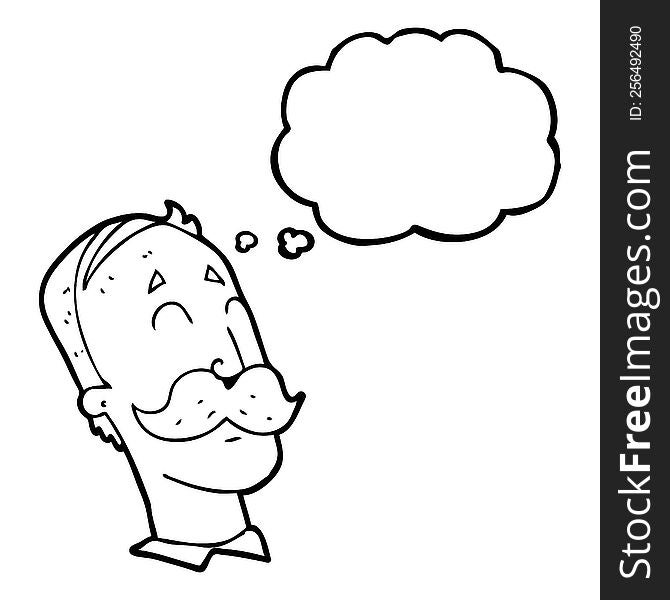 freehand drawn thought bubble cartoon ageing man with mustache