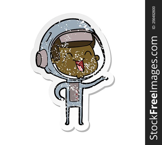 Distressed Sticker Of A Happy Cartoon Astronaut