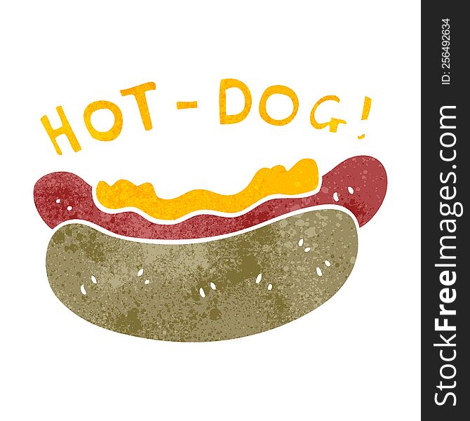 freehand retro cartoon hotdog